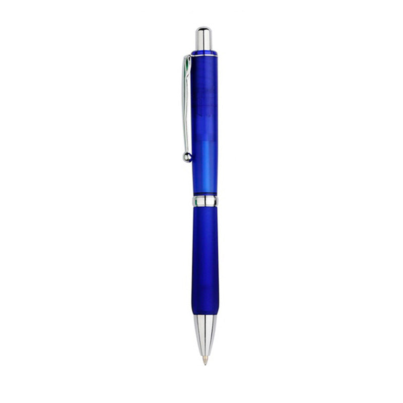 Transparent promotional pen with metal finish, blue or black ink