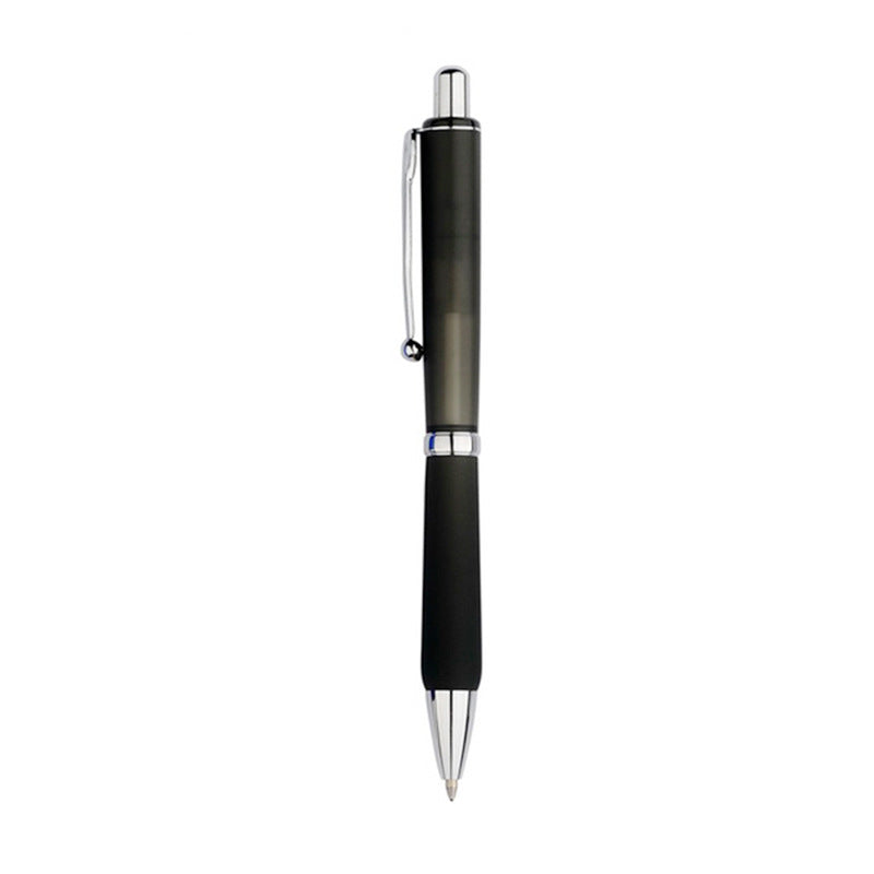 Transparent promotional pen with metal finish, blue or black ink