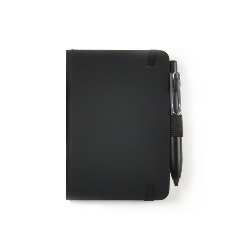 A6 PU notebook with smooth pages, accompanied by a plastic pen
