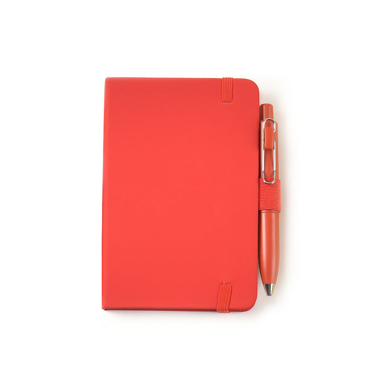 A6 PU notebook with smooth pages, accompanied by a plastic pen
