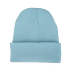 Promotional stretch knit beanies with rolled cuff