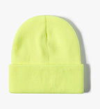 Promotional stretch knit beanies with rolled cuff