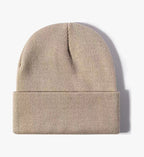 Promotional stretch knit beanies with rolled cuff