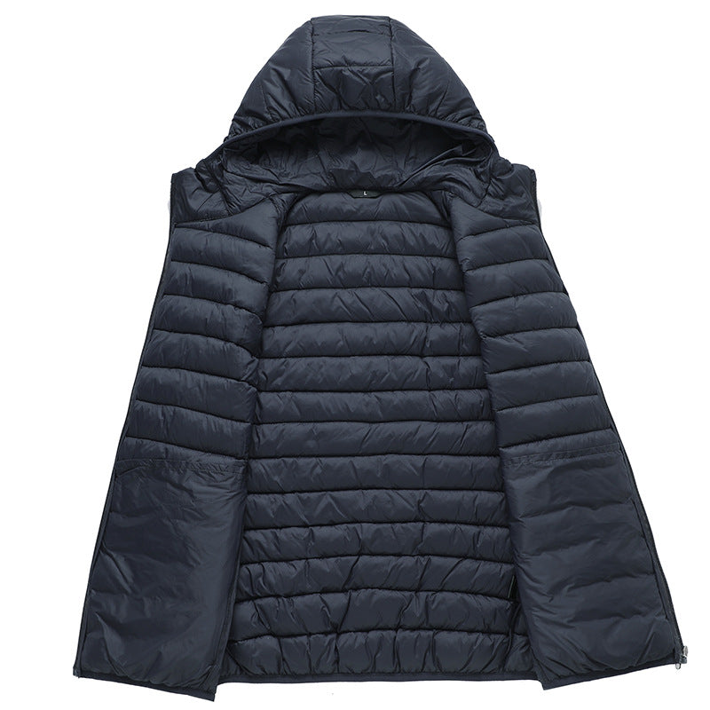 Men's down jacket in polyester. Cheap. Promotional item.