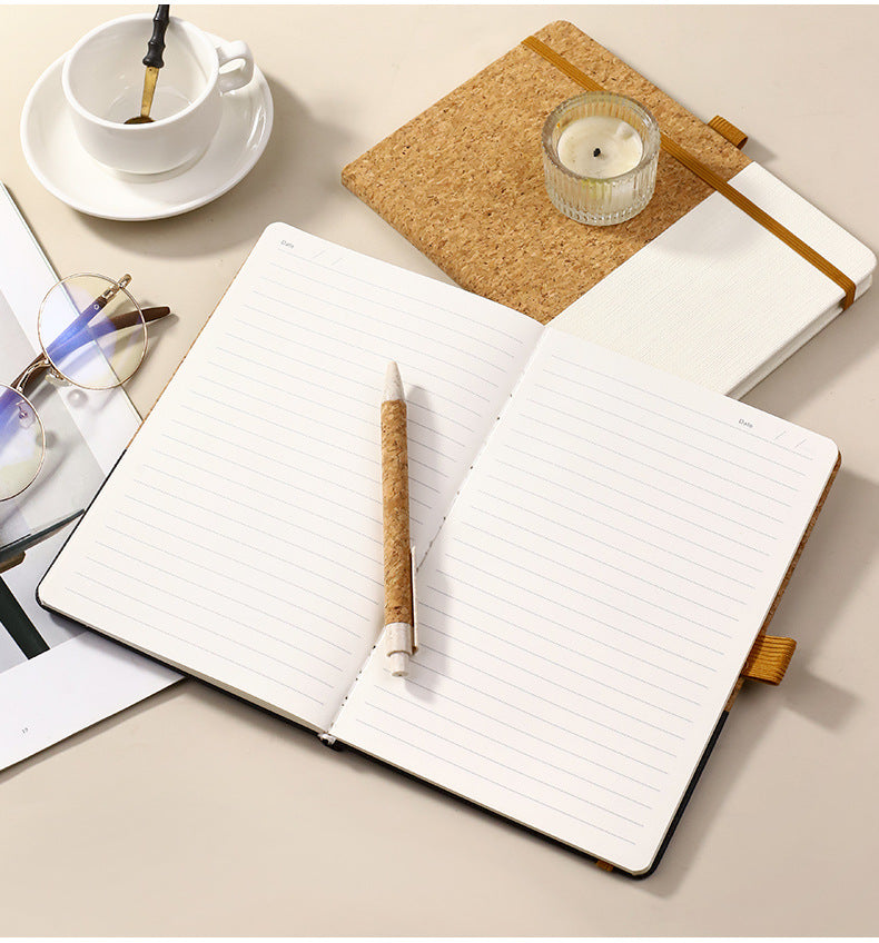 A5 notebook with (without) cork and cotton pen with smooth pages
