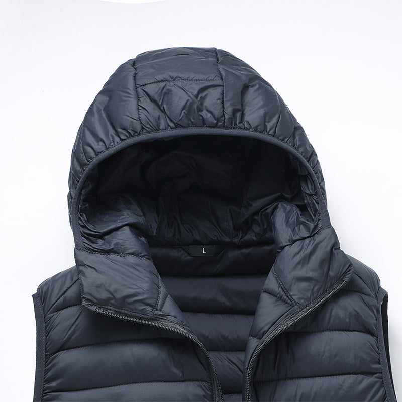 Men's down jacket in polyester. Cheap. Promotional item.