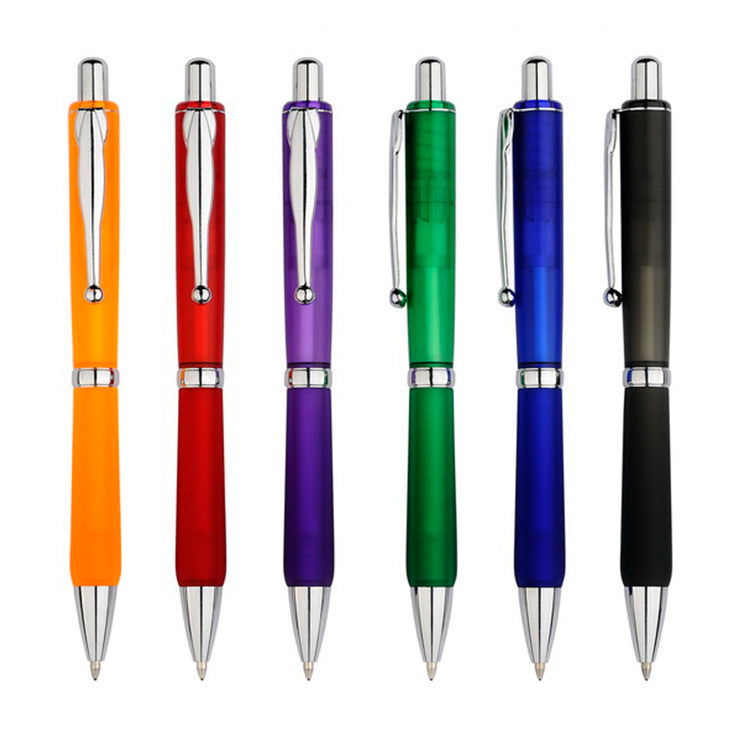 Transparent promotional pen with metal finish, blue or black ink