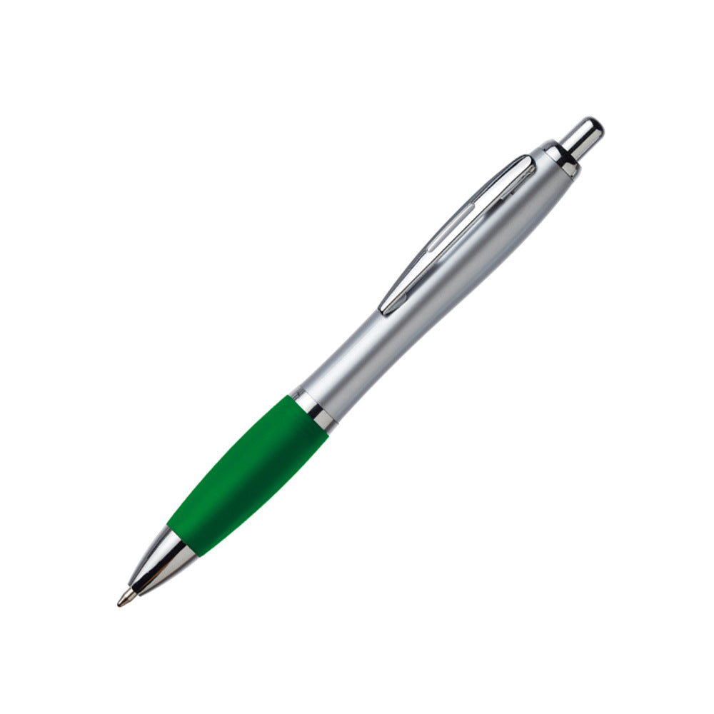 Inexpensive personalized pens made from recycled plastic, curved with grip 