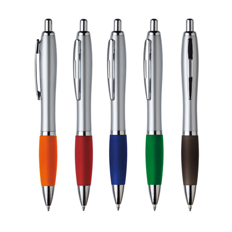Inexpensive personalized pens made from recycled plastic, curved with grip 