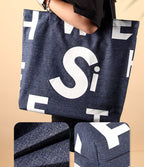 Denim bag with interior pocket and long handles, 300 g/m²