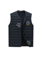 Unisex down jacket for men and women in polyester. Cheap V-neck. Promotional.