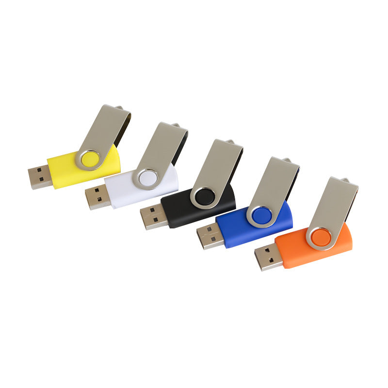 Inexpensive USB flash drive in matte plastic and rotating metal, customizable with your logo, for trade shows and corporate gifts.