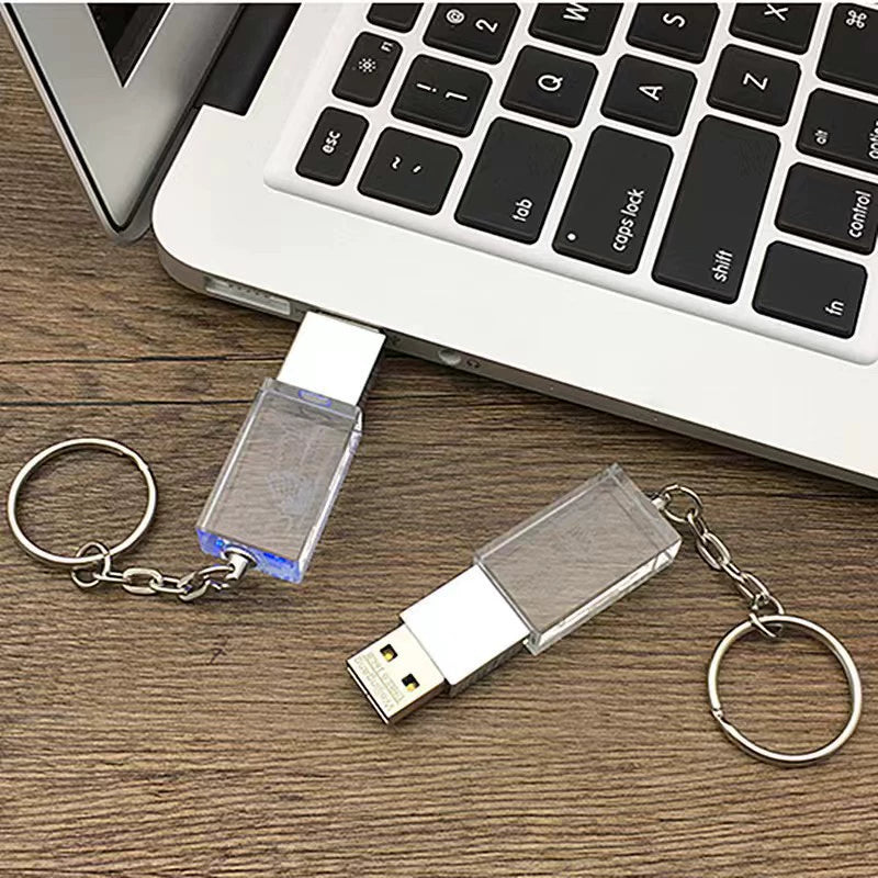 Inexpensive silver and crystal glass USB flash drive with 3D logo customization