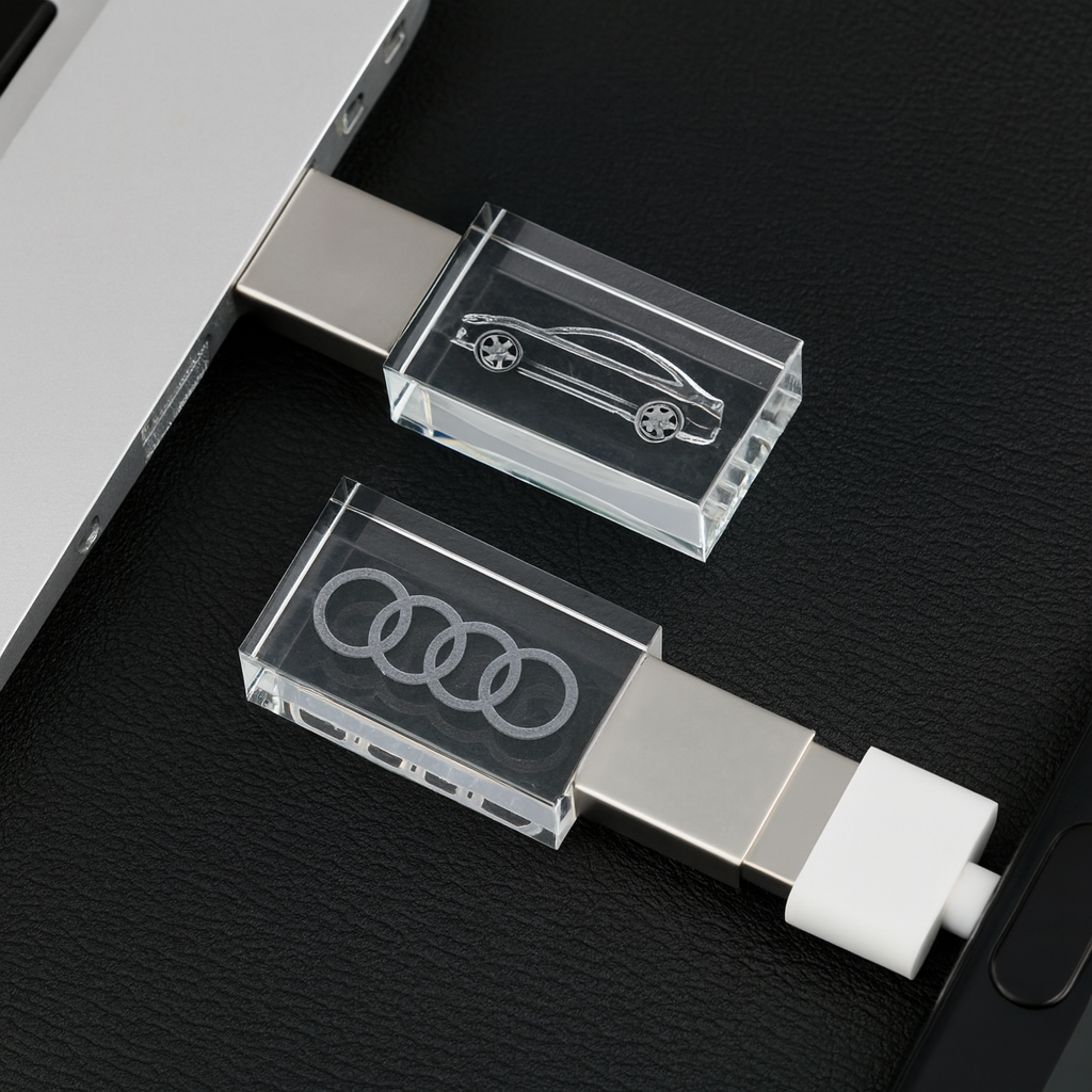 Inexpensive silver and crystal glass USB flash drive with 3D logo customization
