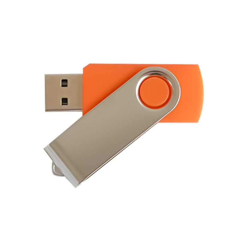 Inexpensive USB flash drive in matte plastic and rotating metal, customizable with your logo, for trade shows and corporate gifts.