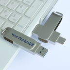 Inexpensive metal USB flash drive for computers and laptops, Type-C, available in black and silver, with logo customization.