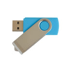 Inexpensive USB flash drive in matte plastic and rotating metal, customizable with your logo, for trade shows and corporate gifts.