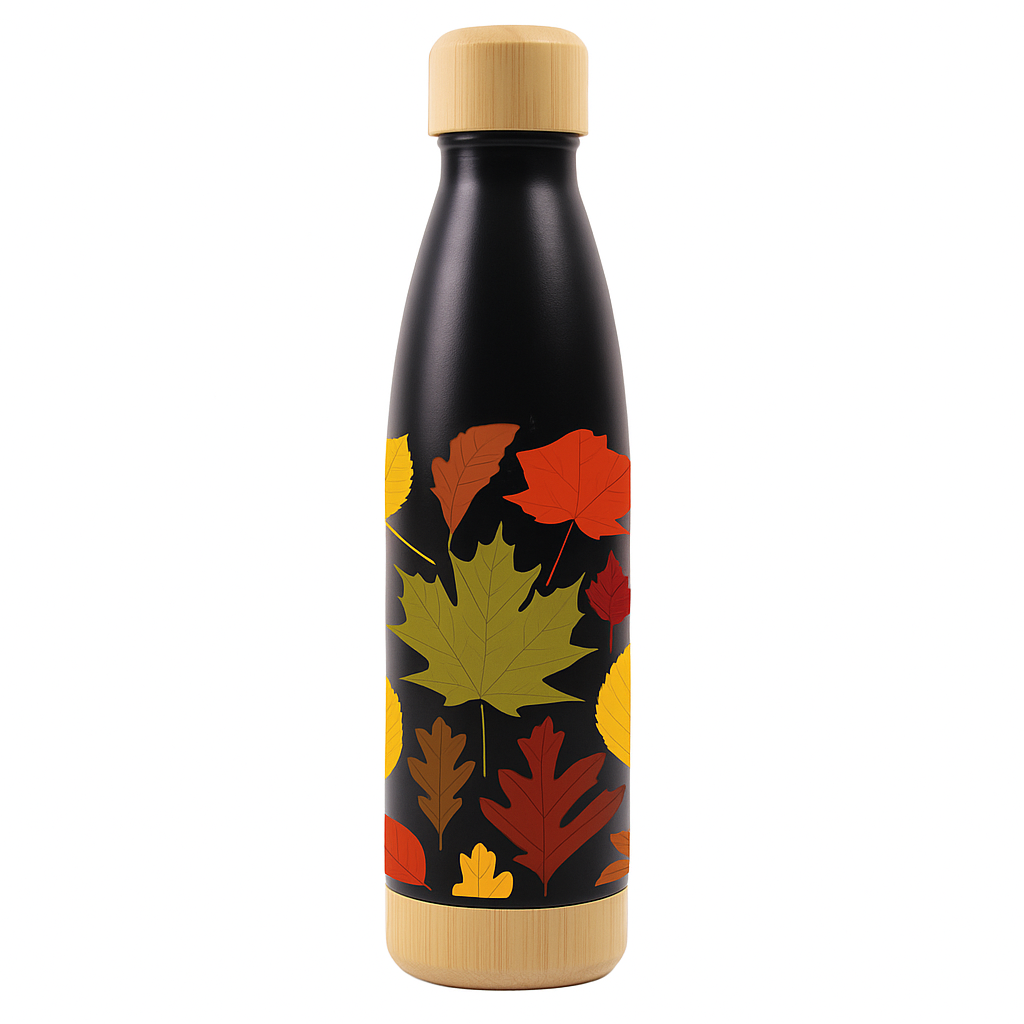 Insulated steel water bottle with bamboo cap, 500ml or 750ml, Satin finish, eco-friendly, customizable with logo 