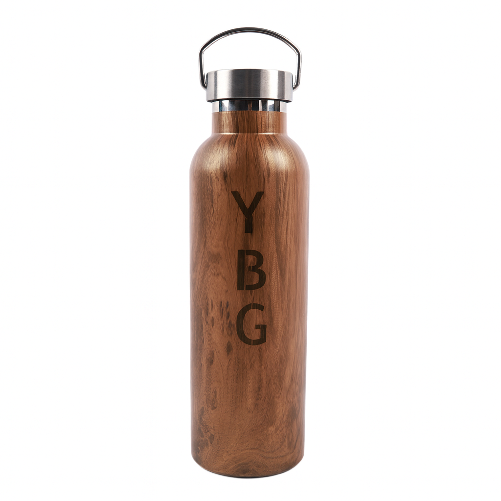 Stainless steel water bottle with bamboo-patterned wall, lid and handle, 500ml and 750ml, ideal eco-friendly gifts 