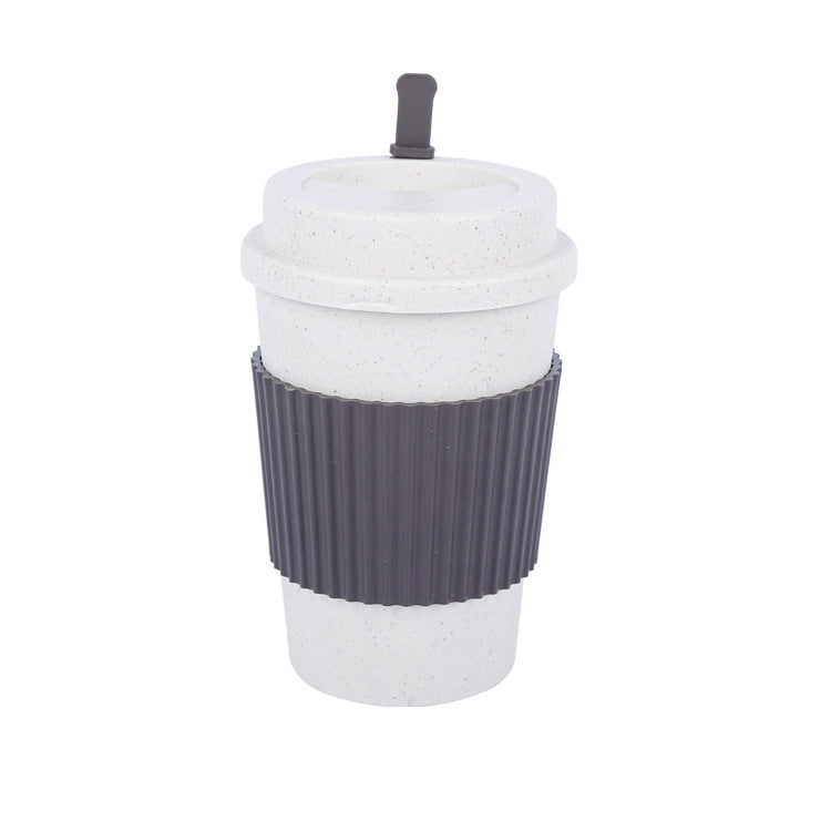 Personalized travel mug with lid and silicone band, 400 ml, made of wheat fiber and inexpensive