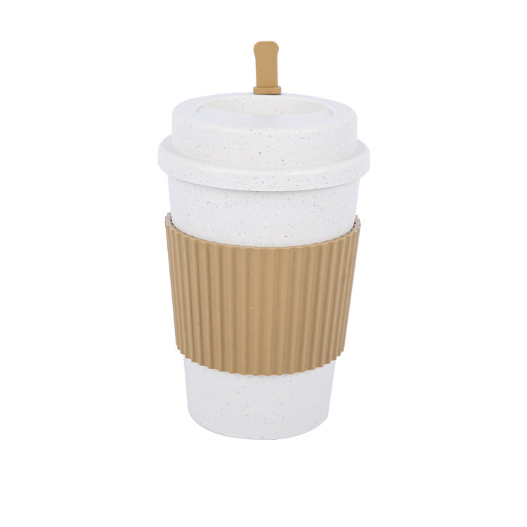 Personalized travel mug with lid and silicone band, 400 ml, made of wheat fiber and inexpensive