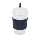 Personalized travel mug with lid and silicone band, 400 ml, made of wheat fiber and inexpensive
