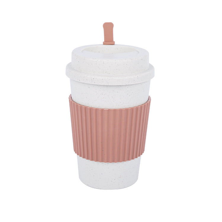 Personalized travel mug with lid and silicone band, 400 ml, made of wheat fiber and inexpensive