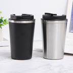 Insulated stainless steel tumbler with black lid and silver rim, 350ml 