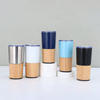 Stainless steel thermal travel mug, corporate gifts, bamboo details and transparent lid 