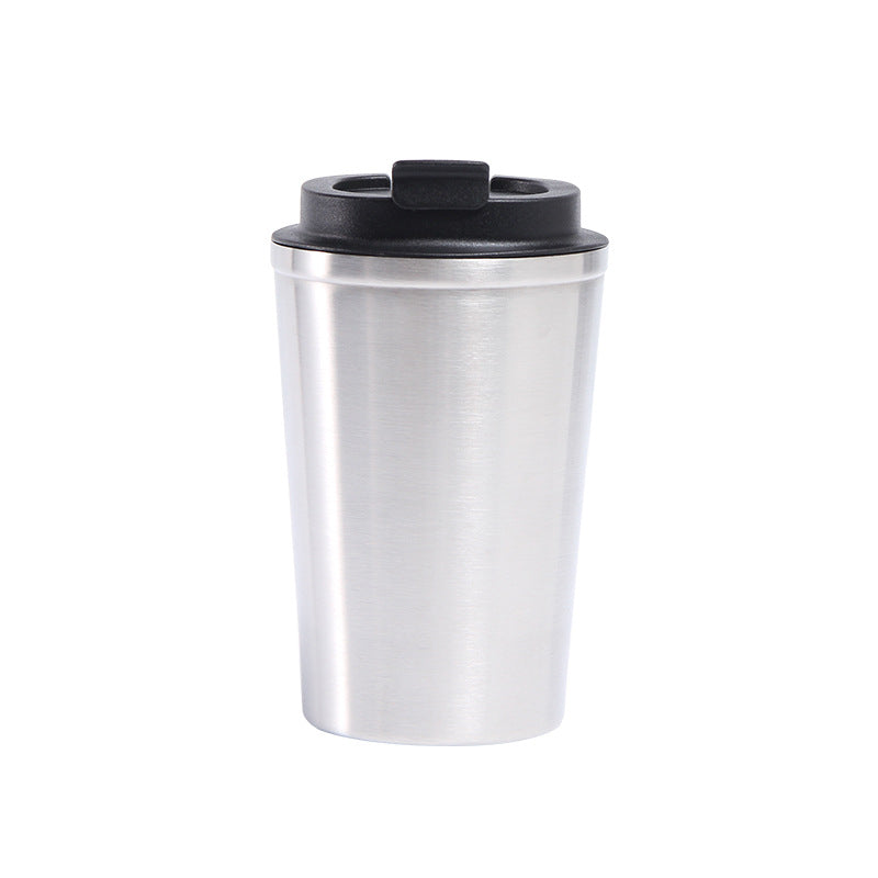Insulated stainless steel tumbler with black lid and silver rim, 350ml 