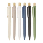 Recycled plastic pen, 6 colors, made of ABS with a bamboo push button, blue or black ink 