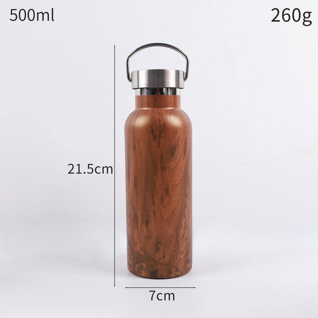 Stainless steel water bottle with bamboo-patterned wall, lid and handle, 500ml and 750ml, ideal eco-friendly gifts 