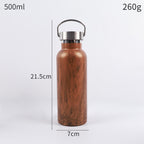 Stainless steel water bottle with bamboo-patterned wall, lid and handle, 500ml and 750ml, ideal eco-friendly gifts 