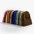 Promotional stretch knit beanies with rolled cuff