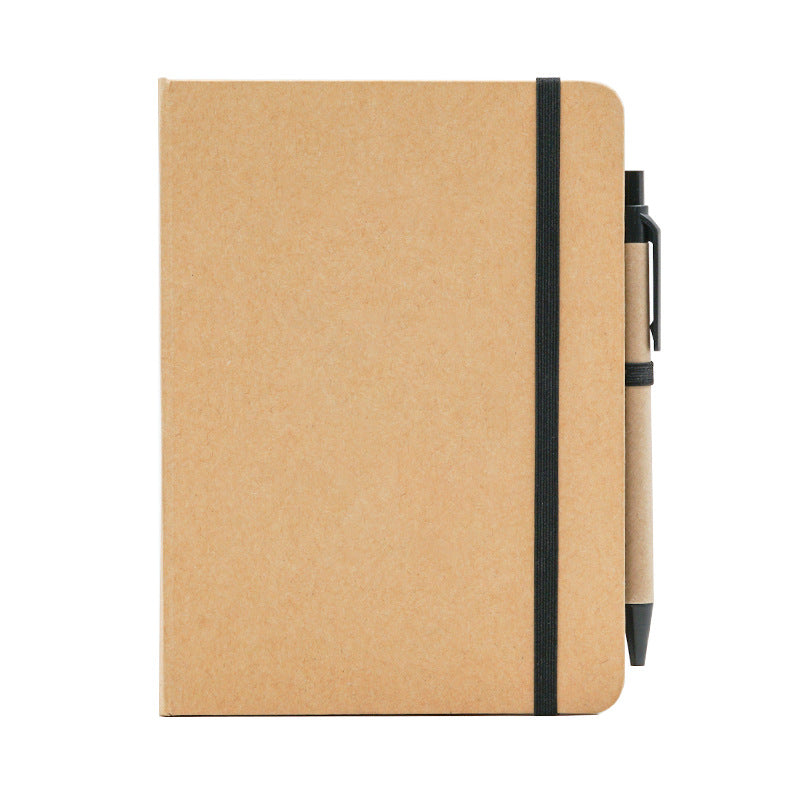 A5 notebook personalized with recycled logo, elastic closure, black lined pages, EcoNote