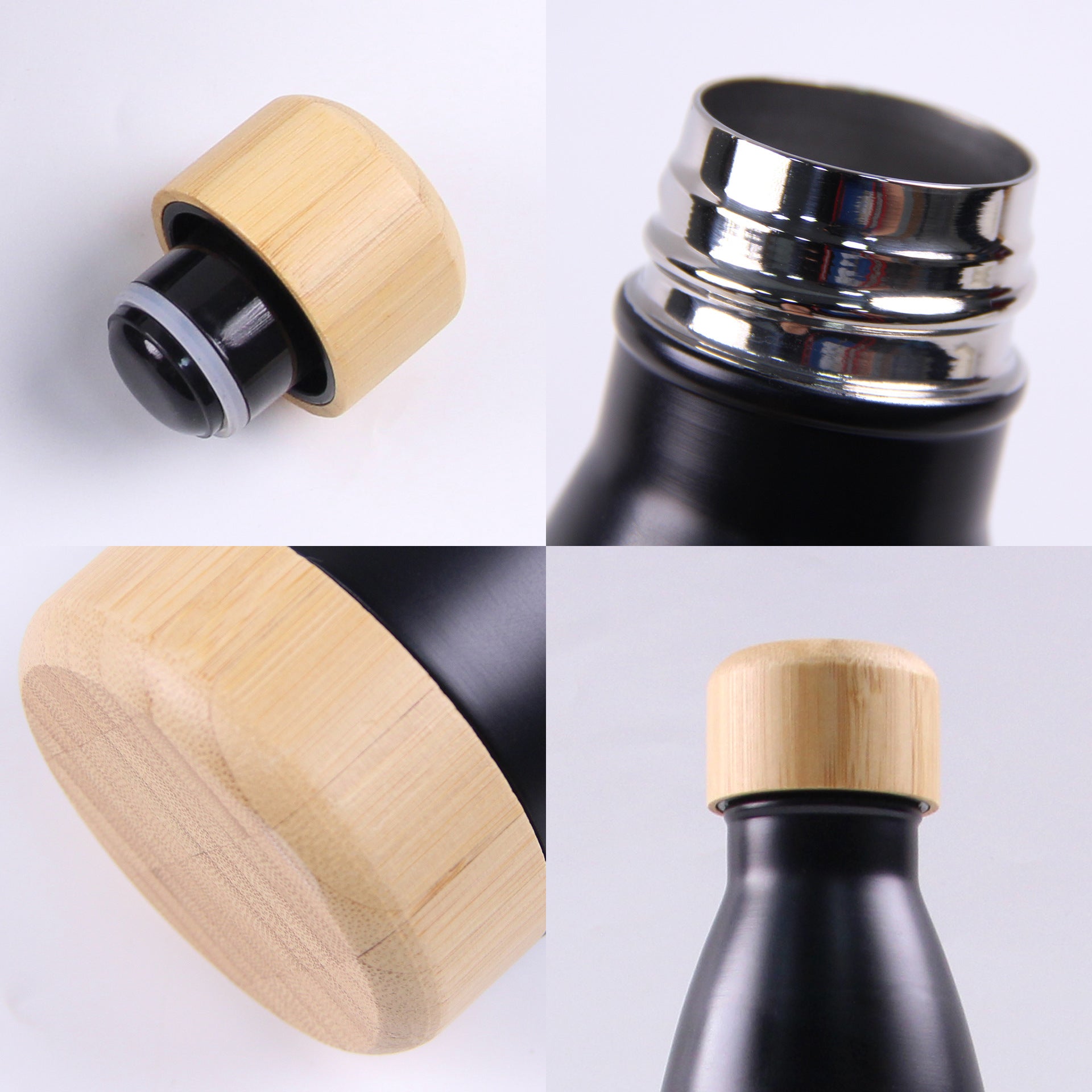 Insulated steel water bottle with bamboo cap, 500ml or 750ml, Satin finish, eco-friendly, customizable with logo 