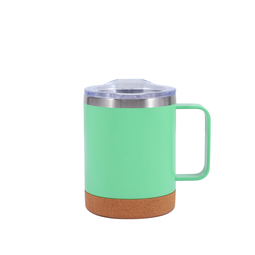 350ml eco-friendly, personalized, leak-proof steel and recycled natural cork mug with lid
