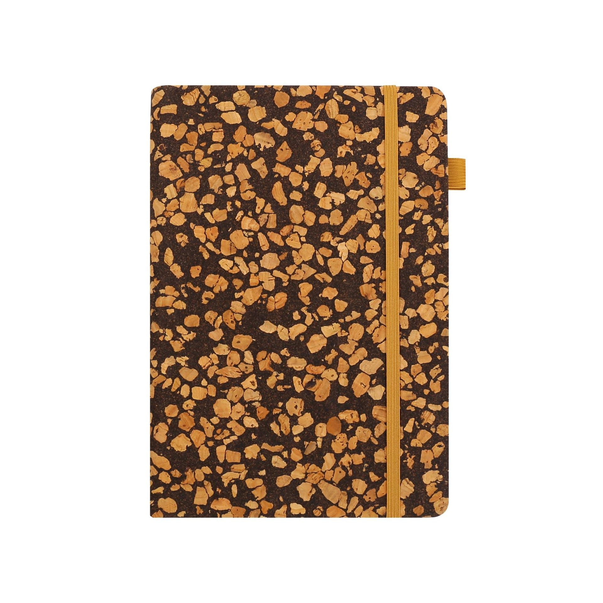 A5 notebook with a hard cover in a coffee bean pattern.