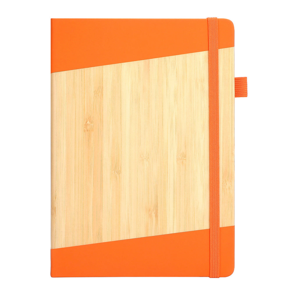 A5 sustainable notebook in bamboo and PU leather, lined pages, EcoBamboo logo customization