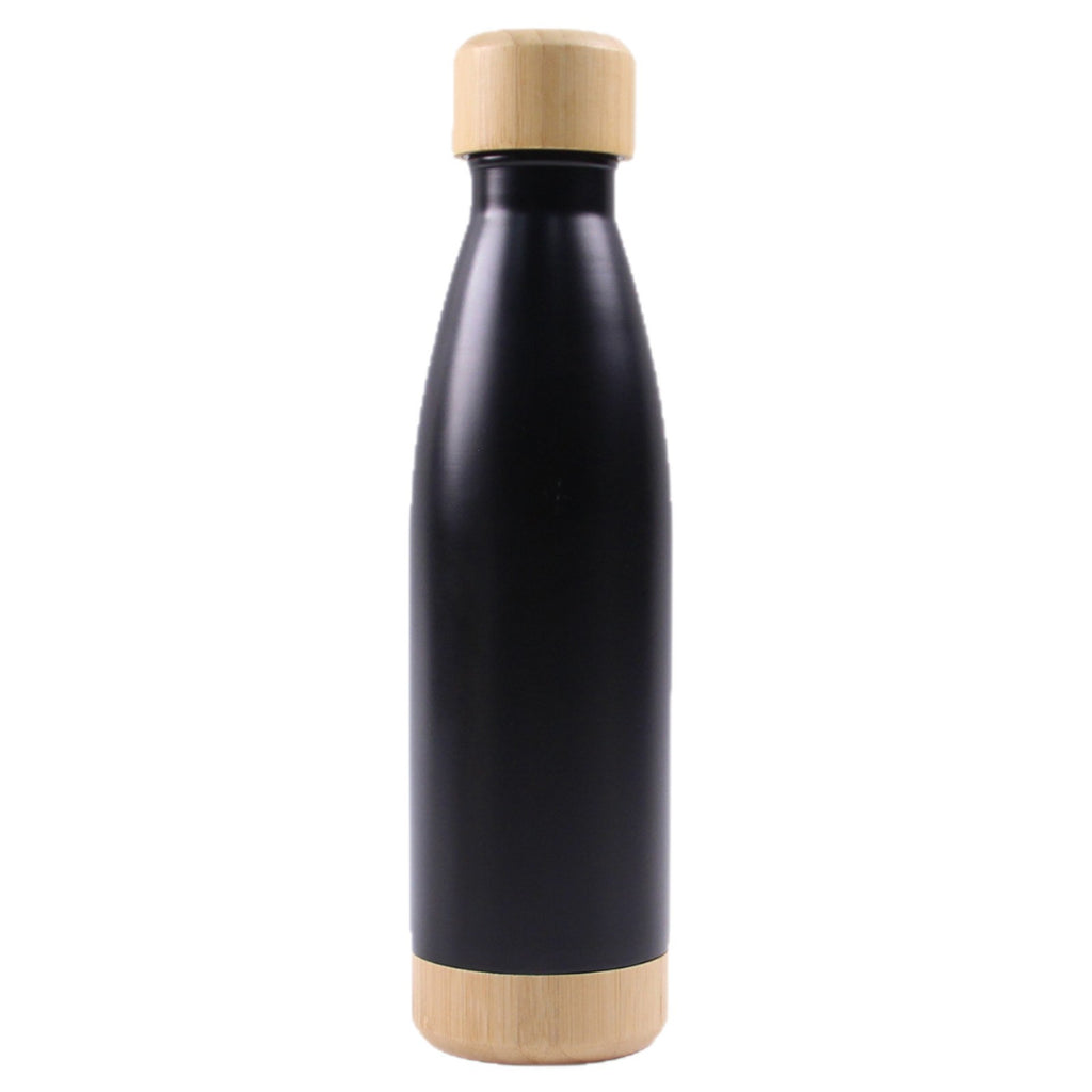 Insulated steel water bottle with bamboo cap, 500ml or 750ml, Satin finish, eco-friendly, customizable with logo 