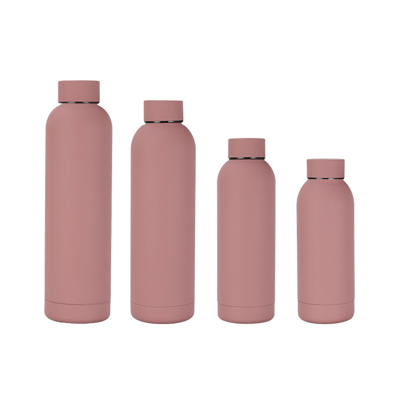 Double-walled stainless steel water bottle with a matte finish for office, sports, and outdoor adventures.