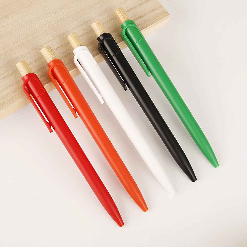 Recycled plastic pen made of ABS with a bamboo push button, blue or black ink