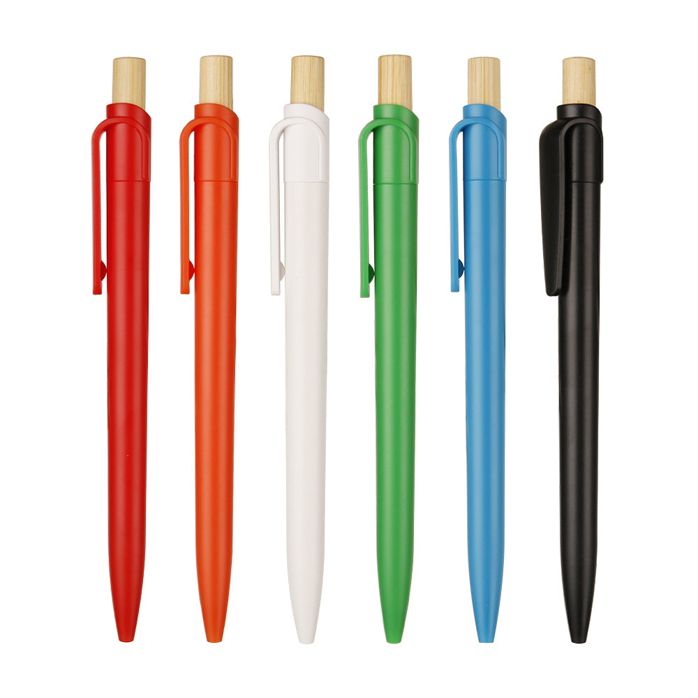 Recycled plastic pen made of ABS with a bamboo push button, blue or black ink