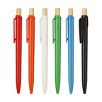 Recycled plastic pen made of ABS with a bamboo push button, blue or black ink
