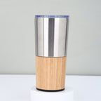 Stainless steel thermal travel mug, corporate gifts, bamboo details and transparent lid 